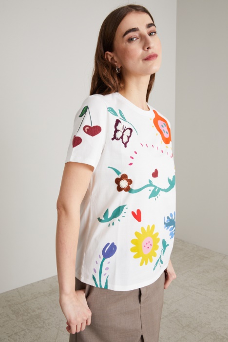 T-shirt con stampa e ricami Intrend