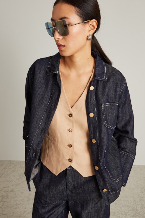 Giacca in denim di cotone e lino