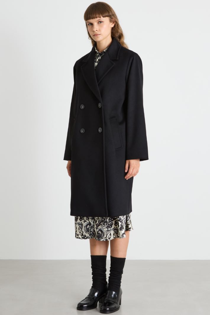 Cappotto doppiopetto in drap - NERO - Intrend - 2