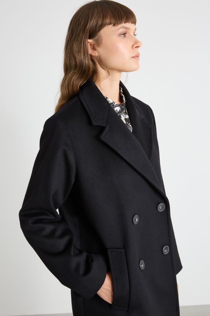 Cappotto doppiopetto in drap - NERO - Intrend - 3