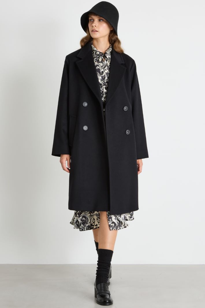 Cappotto doppiopetto in drap - NERO - Intrend