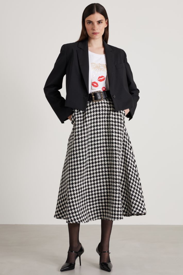 Basketweave houndstooth fabric midi skirt Intrend