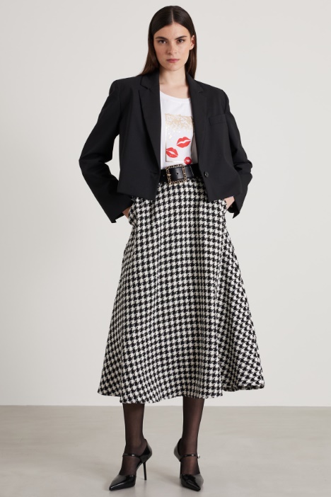 Basketweave houndstooth fabric midi skirt Intrend