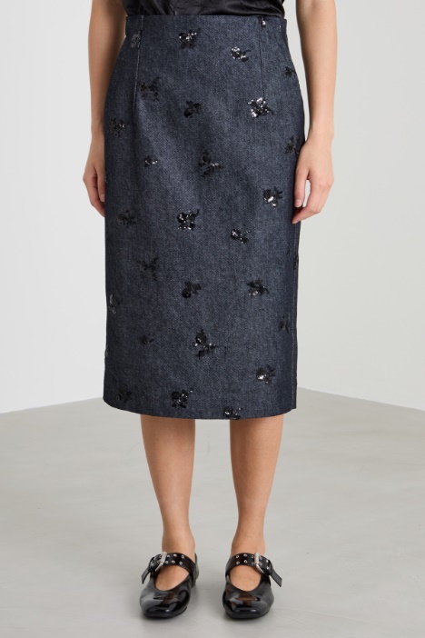 Gonna in denim con strass