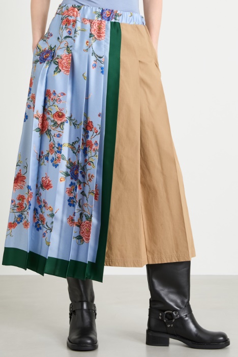 Gonna midi in tela e twill stampato