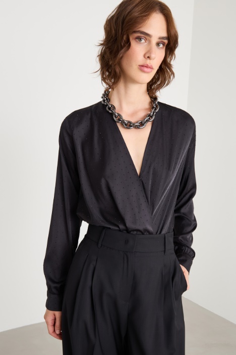 Rhinestone satin bodysuit Intrend