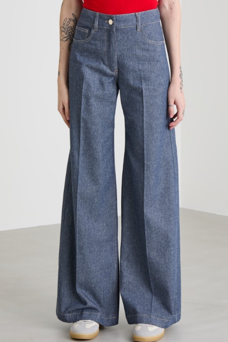 Pantaloni effetto denim lamè