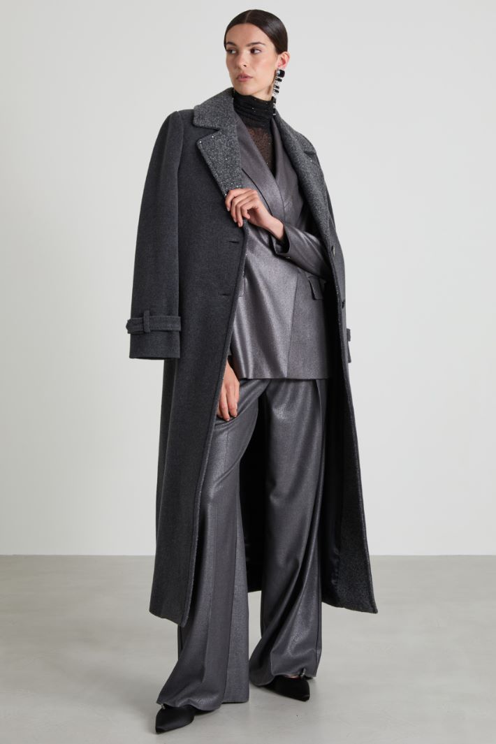 Wide-fit laminated twill trousers Intrend