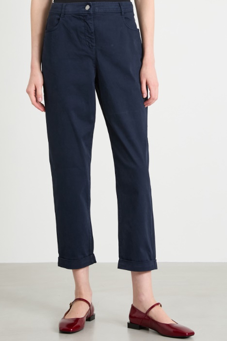 Pantaloni dritti in raso di cotone