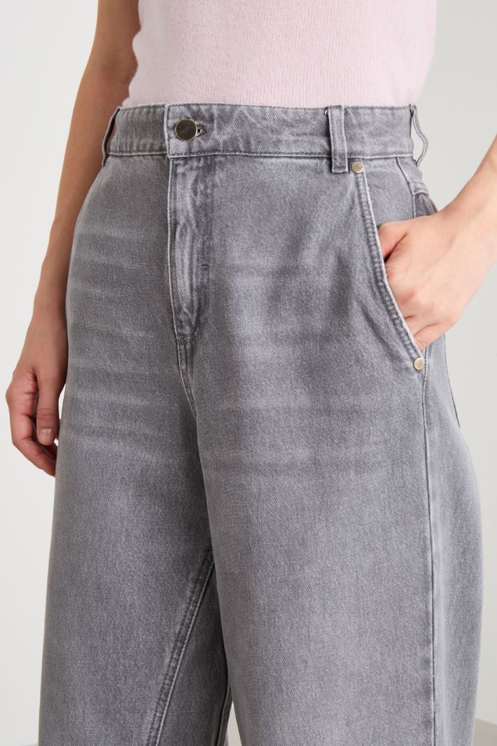 Koroshi Jeans Dritto Donna Grigio - Pantaloni Lunghi Con Zip E Bottone, 70% Cotone