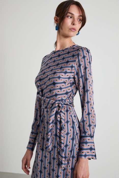 Abito midi in raso a fantasia