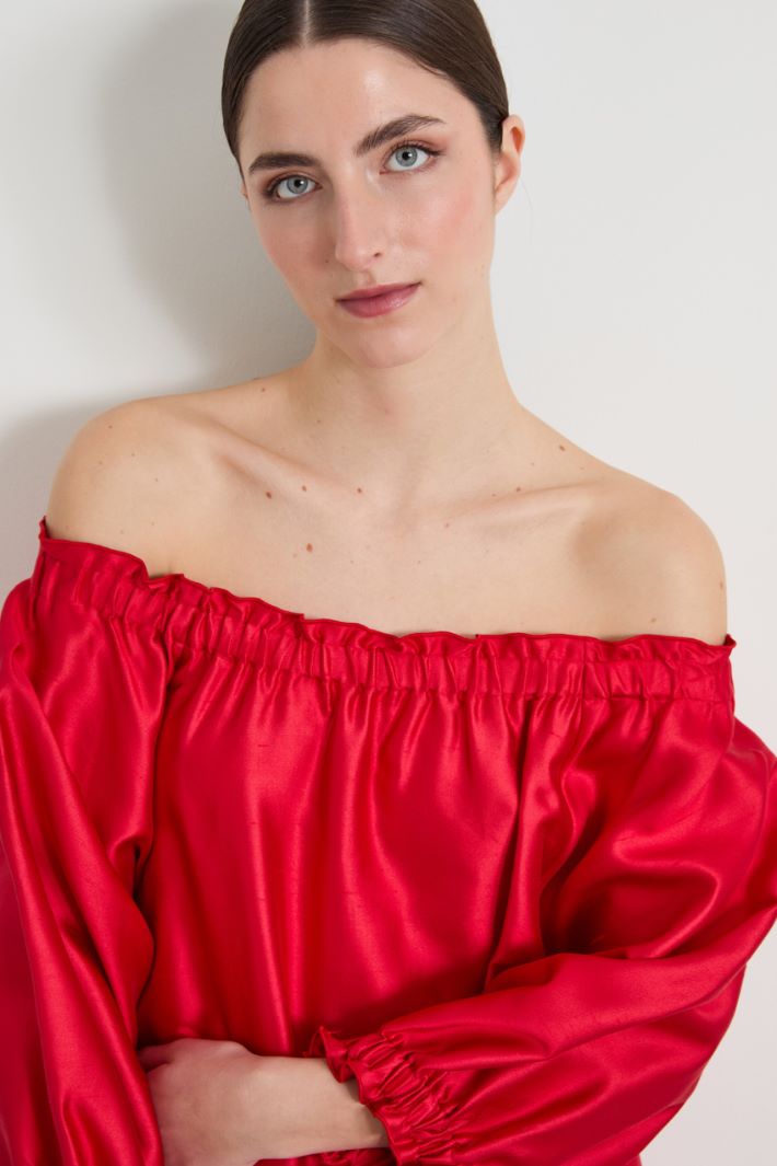 Short dress in silk-blend shantung Intrend - 4