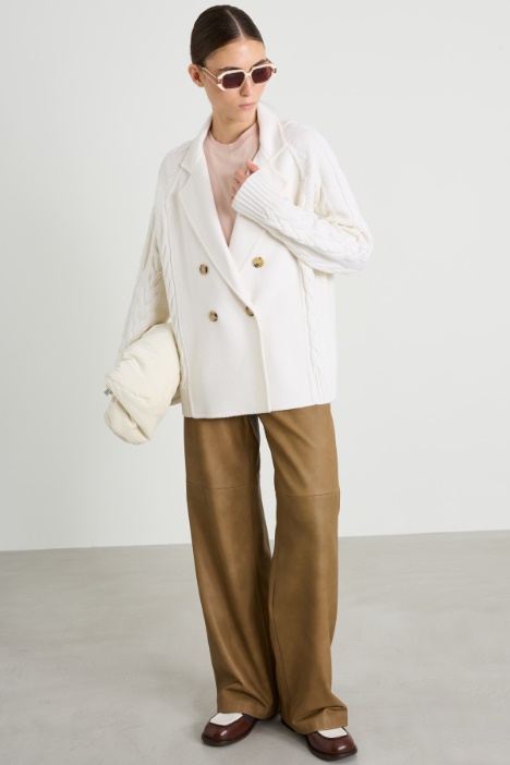 Pea coat with knitted inserts Intrend