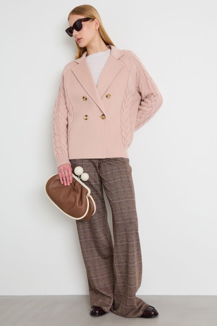 Pea coat with knitted inserts Intrend