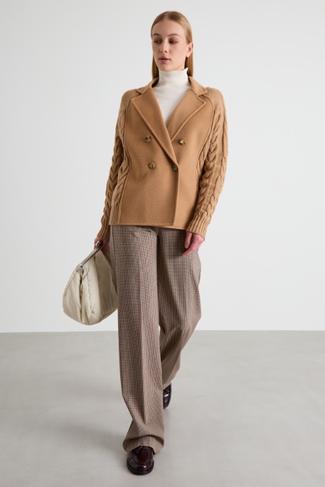 Pea coat with knitted inserts Intrend