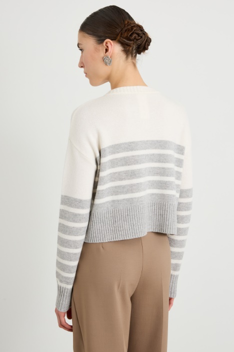 Cardigan girocollo con intarsio