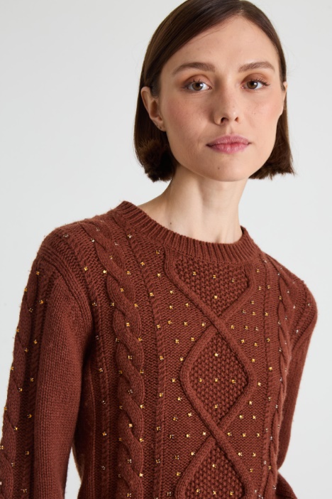 Maglia a trecce con strass