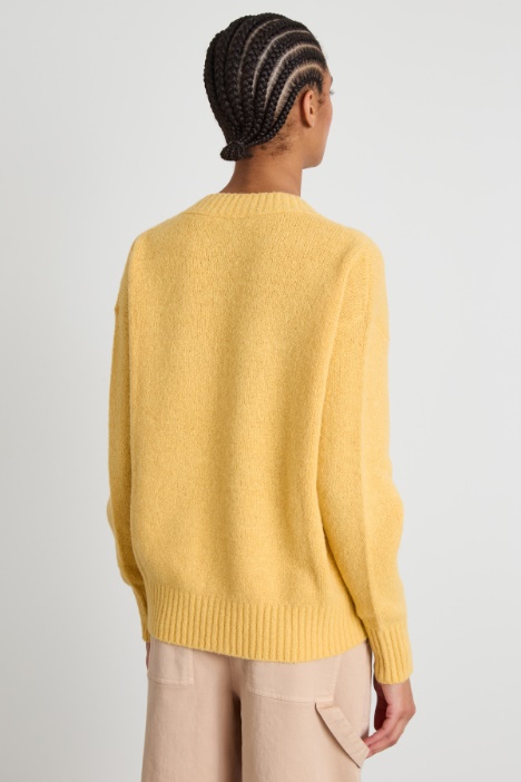 Suéter de cuello en V de alpaca y algodón