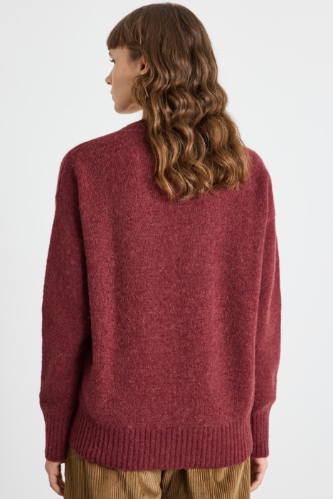 Suéter de cuello en V de alpaca y algodón