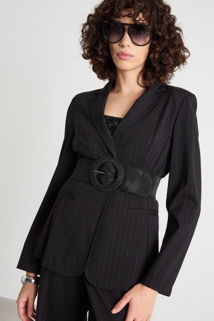 Cintura in tessuto spalmato con strass - NERO - Intrend - 3