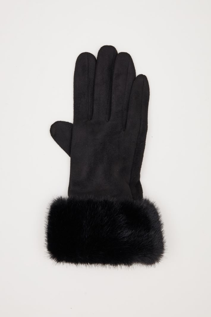 Guanti con bordo in pelo  - NERO - Intrend - 2