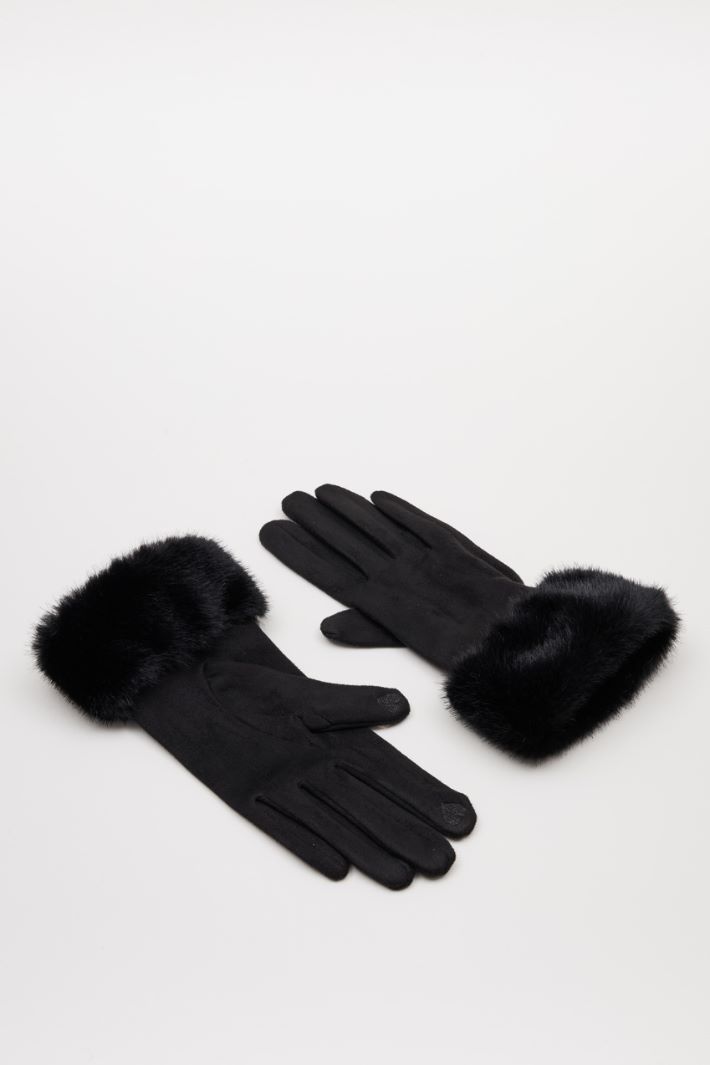 Guanti con bordo in pelo  - NERO - Intrend