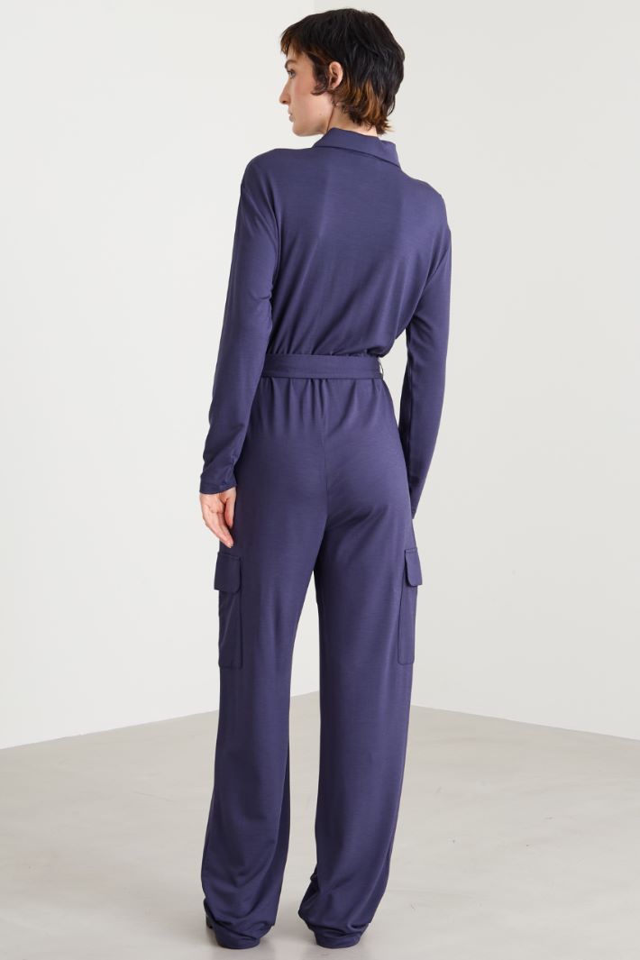 Jersey jumpsuit with sash Intrend - 3