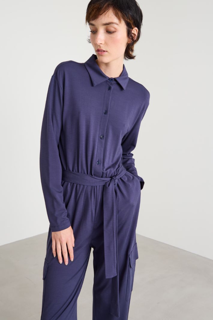 Jersey jumpsuit with sash Intrend - 4