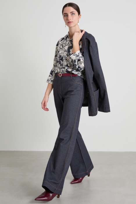 Wide-fit denim jersey trousers Intrend