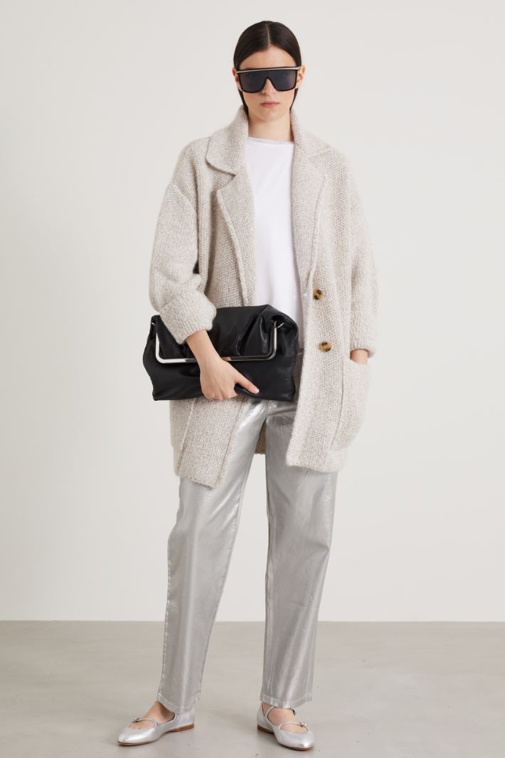 Knitted pea coat with fringes Intrend