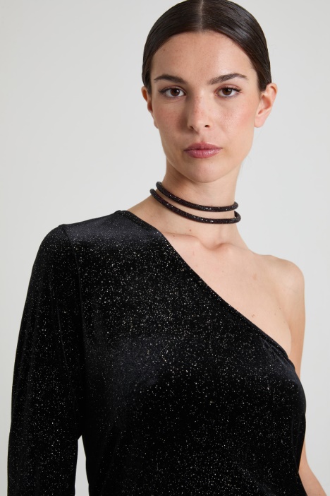 Top monospalla con glitter