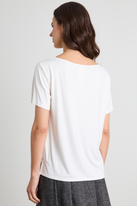 T-shirt bimateriale con strass