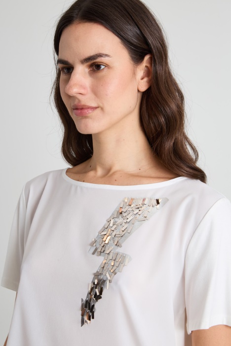 T-shirt bimateriale con strass