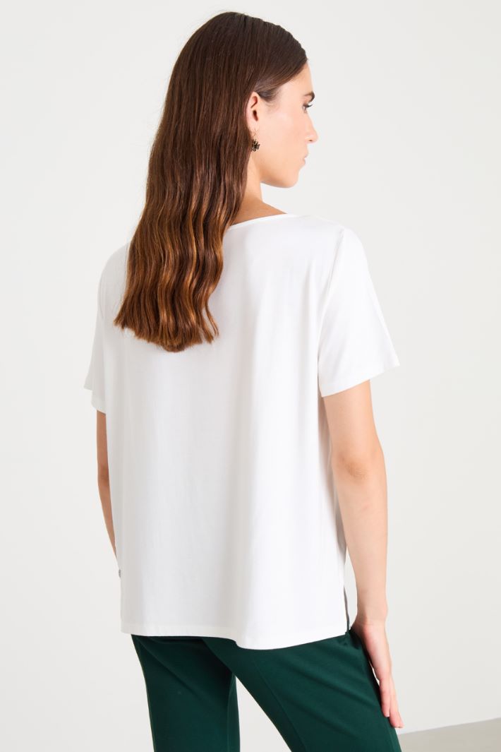 T-shirt bimateriale con strass Intrend - 2