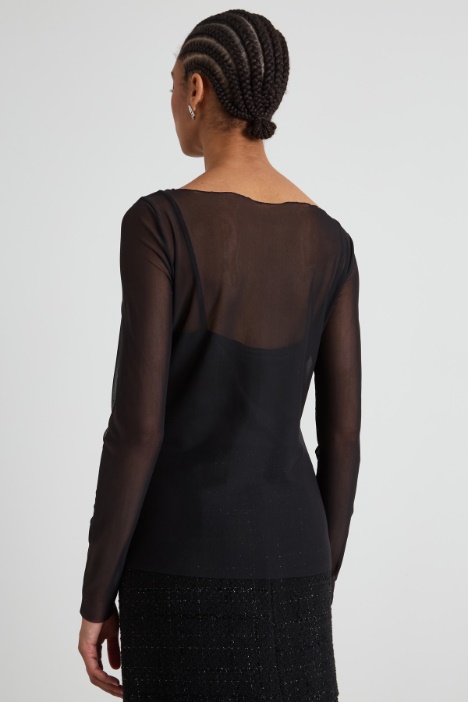 Top in tulle con ricamo