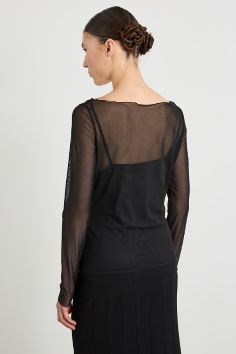 Top in tulle con ricamo