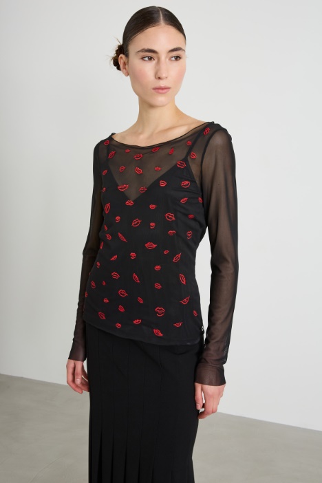 Top in tulle con ricamo Intrend