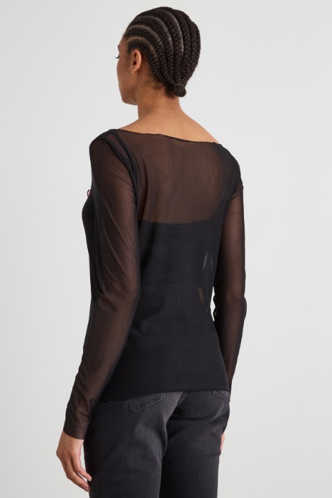 Top in tulle con ricamo