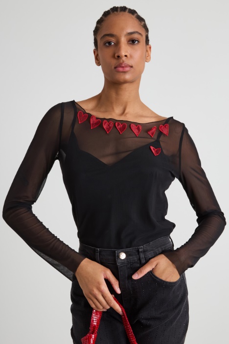 Top in tulle con ricamo Intrend