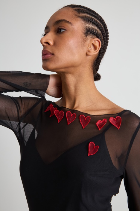 Top in tulle con ricamo