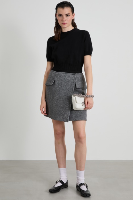 Short herringbone wool wrap skirt Intrend