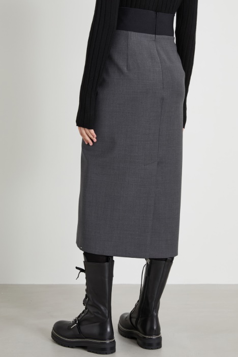 Gonna longuette in tela di lana