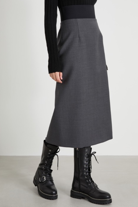 Gonna longuette in tela di lana