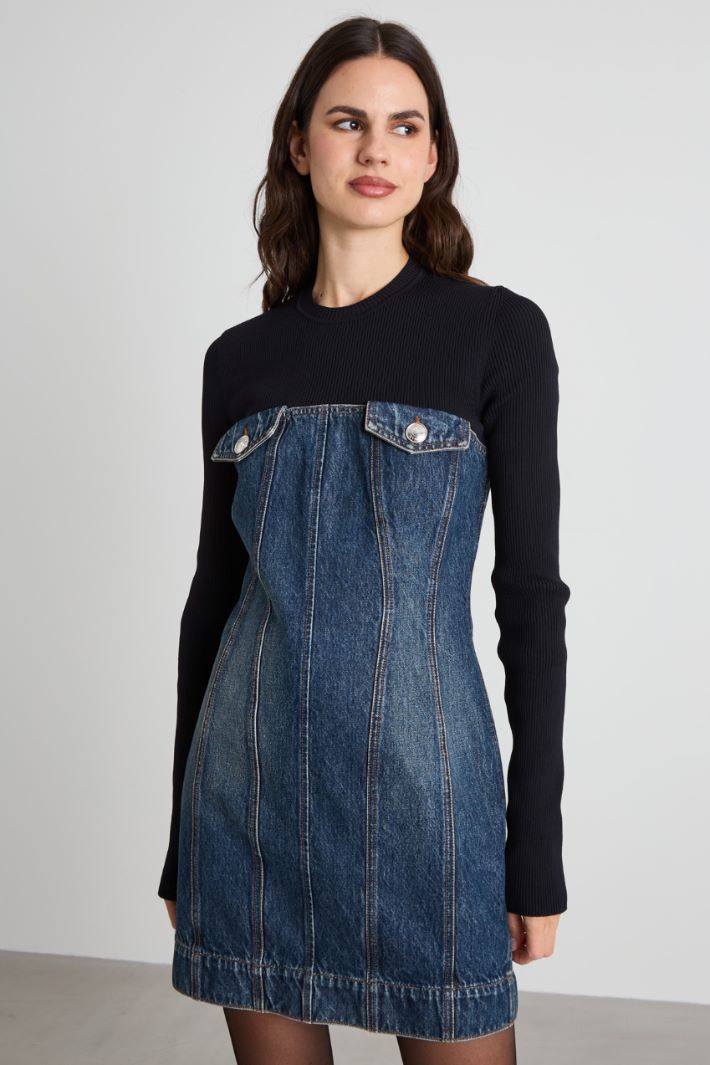 Abito aderente in denim e maglia Intrend - 2