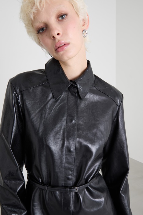 Chaqueta camisera de piel de napa