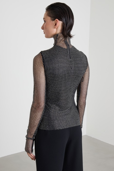 Top in rete con strass