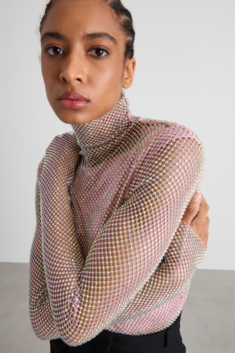 Top in rete con strass