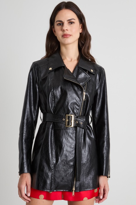 Faux leather jacket with belt Intrend