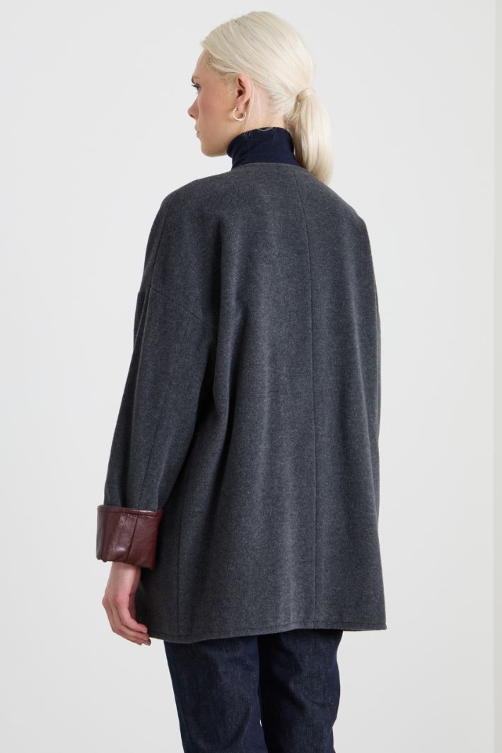 Pea coat with faux leather inserts Intrend - 3