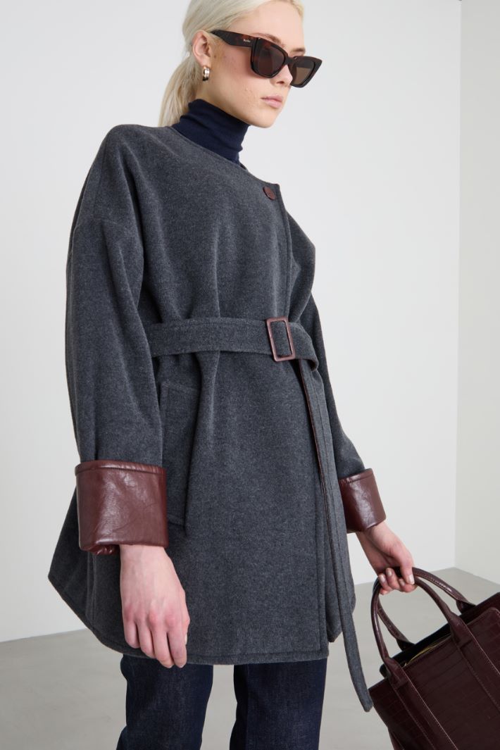 Pea coat with faux leather inserts Intrend - 2